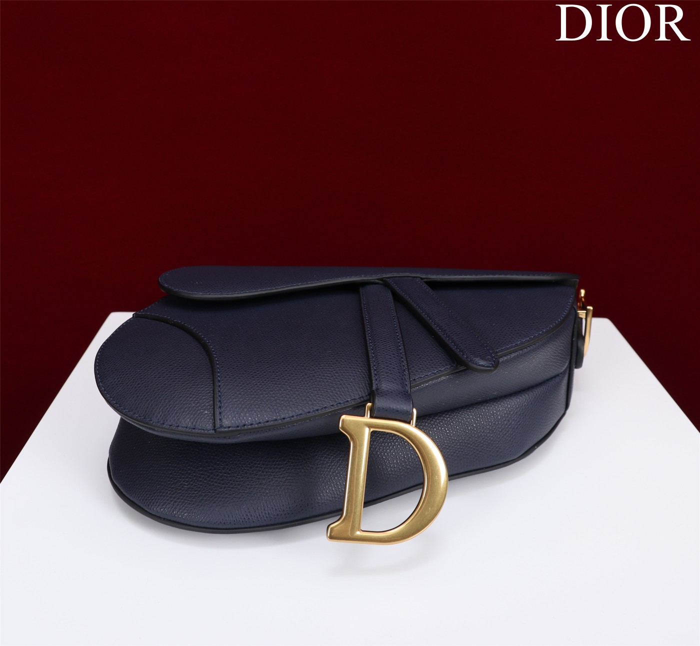 Saddle Bag with Strap Deep Ocean Blue Grained Calfskin